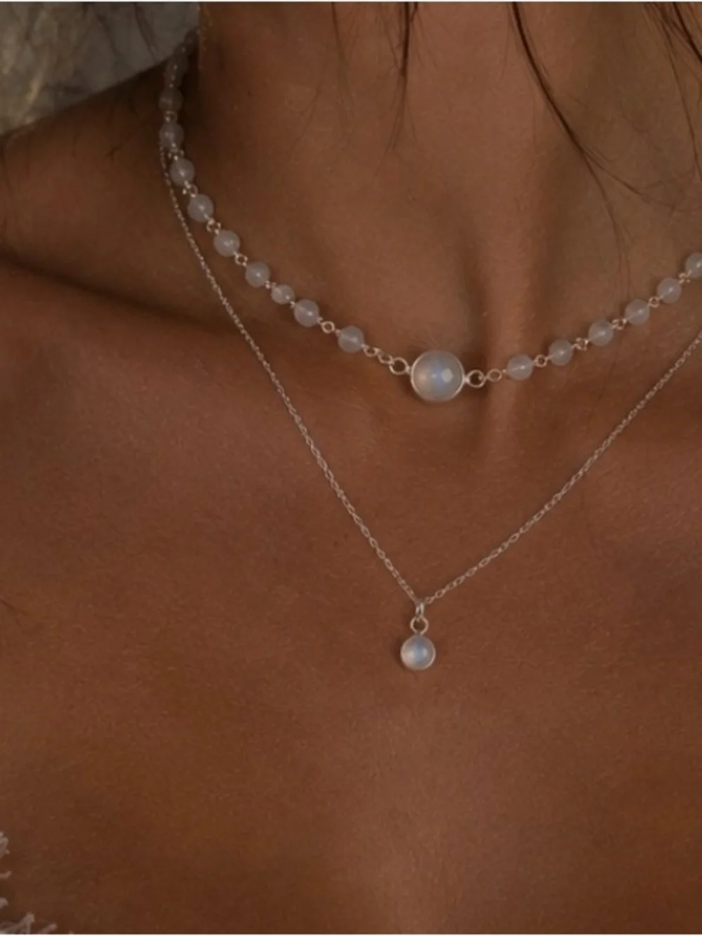Handmade Moonstone Layered Necklace Set Sterling Silver Choker